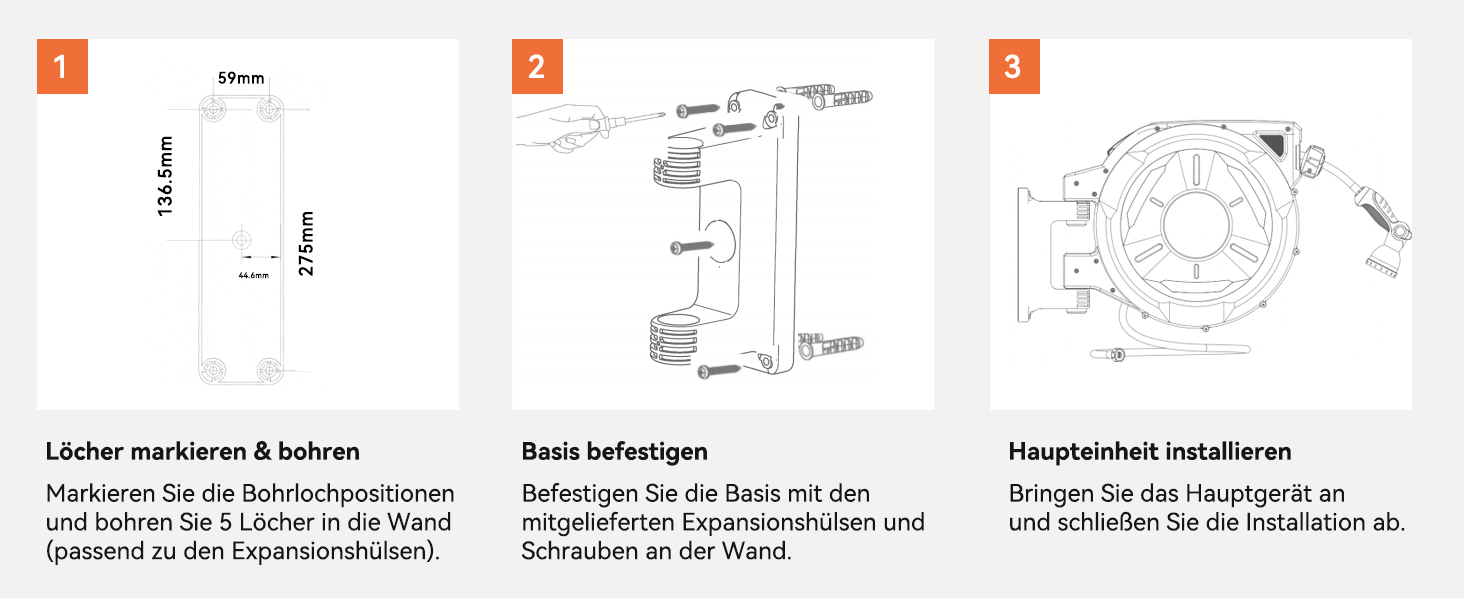 Шланговий барабан SUNPOW настінний 30м для саду, тераси та двору. Автоматичний намотувач шланга 16 мм з фіксацією, поворотна стійка 180°, 10-функціональна насадка для поливу.