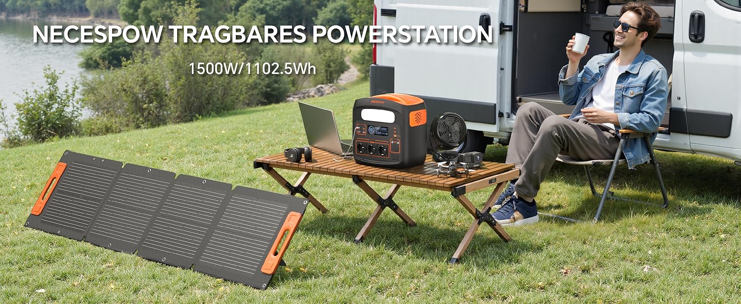 Портативна електростанція NECESPOW N1200, 1102.5Wh, LiFePO4, 1500W (3000W пік), 3 розетки AC, чиста синусоїда, 50Hz, для дому та відпочинку на природі