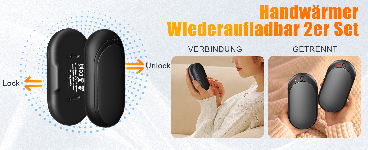 Електричний нагрівач для рук, перезарядна пара, 6000mAh, USB-кабель, 3 режими нагріву, 20 годин тепла, для активного відпочинку взимку, чорний