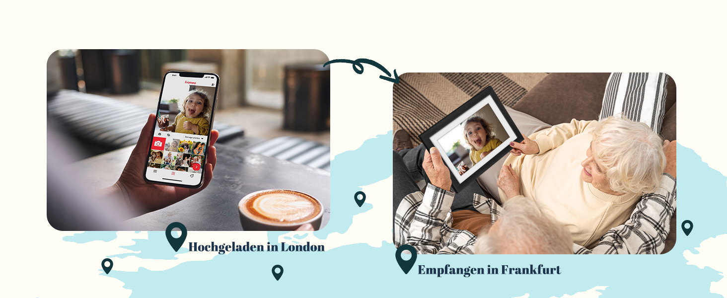 Frameo Цифровий фоторамка з Wi-Fi, 10.1 дюйма, горіх, 32GB, HD IPS сенсорний екран, відтворення фото/відео через додаток Frameo, подарунок для чоловіків та жінок