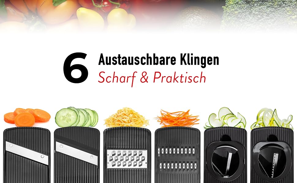 Мандоліна для овочів Gemüsehobel: набір 6-в-1 для нарізки овочів та фруктів | Нарізна терка для кухні