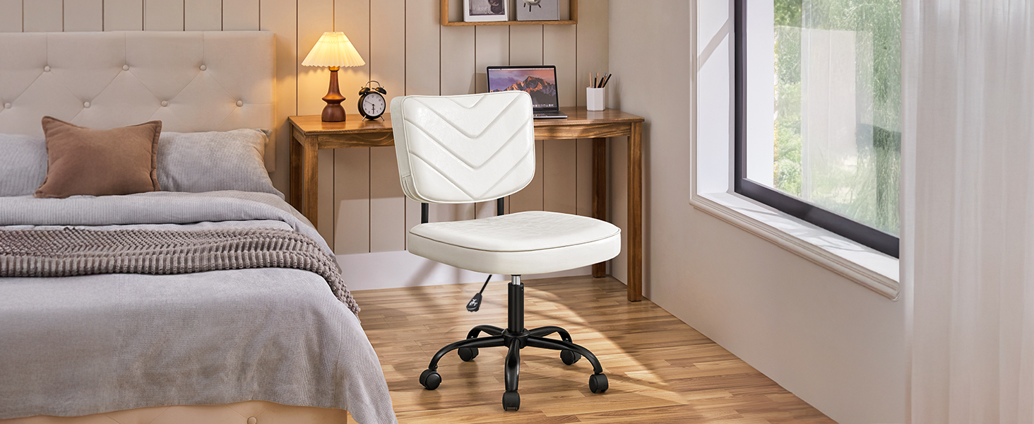 Крісло офісне Yaheetech з регульованою висотою сидіння, обертається на 360°, штучна шкіра, з роликами для офісу/вітальні, біле