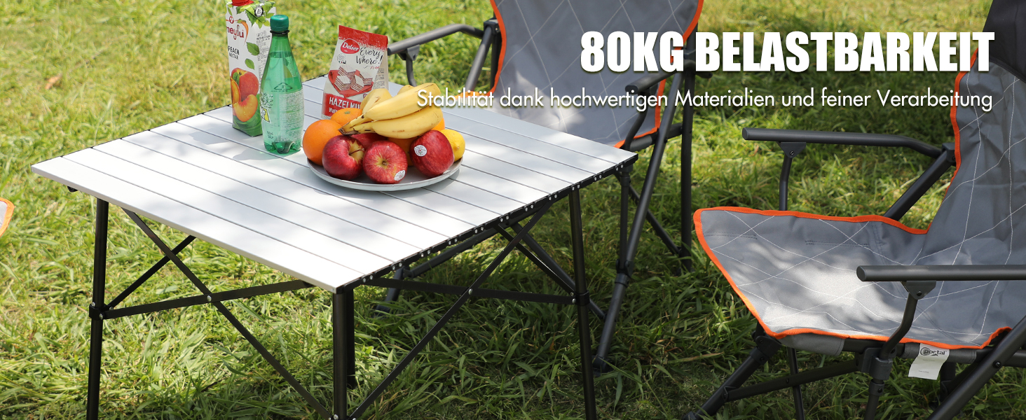 Складаний кемпінговий стіл PORTAL з алюмінієвою стільницею, витримує 80 кг, з сумкою для перенесення, білий — для пікніка, гриля, саду та балкона