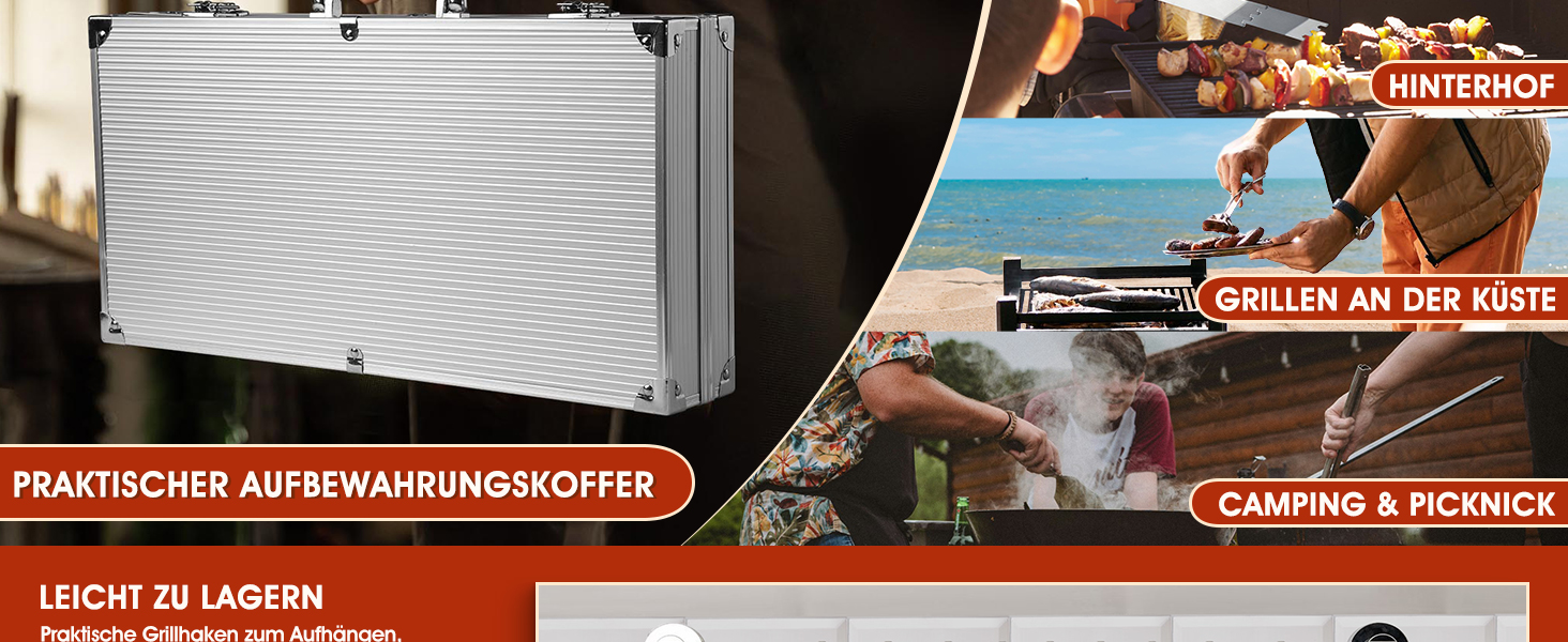 Набір гриль-посуду DRAGON RIOT з нержавіючої сталі, 29 предметів. Преміум-набір аксесуарів для гриля з лопаткою в алюмінієвому кейсі. Ідеальний подарунок для чоловіків, BBQ, для приготування їжі на відкритому повітрі.