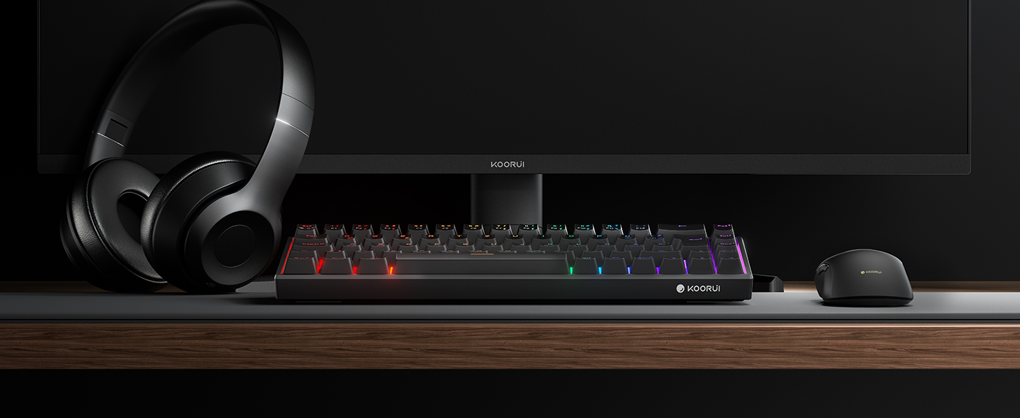 Механічна клавіатура KOORUI для геймінгу: бездротова/провідна, Bluetooth, 82 клавіші, QWERTZ (німецька розкладка), 4000mAh, RGB, для Windows/MacOS/Linux