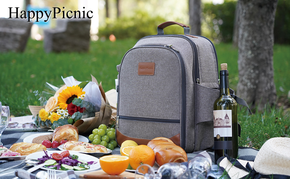 Рюкзак для пікніка HappyPicnic на 4 особи з посудом, термосумкою та водонепроникним килимком