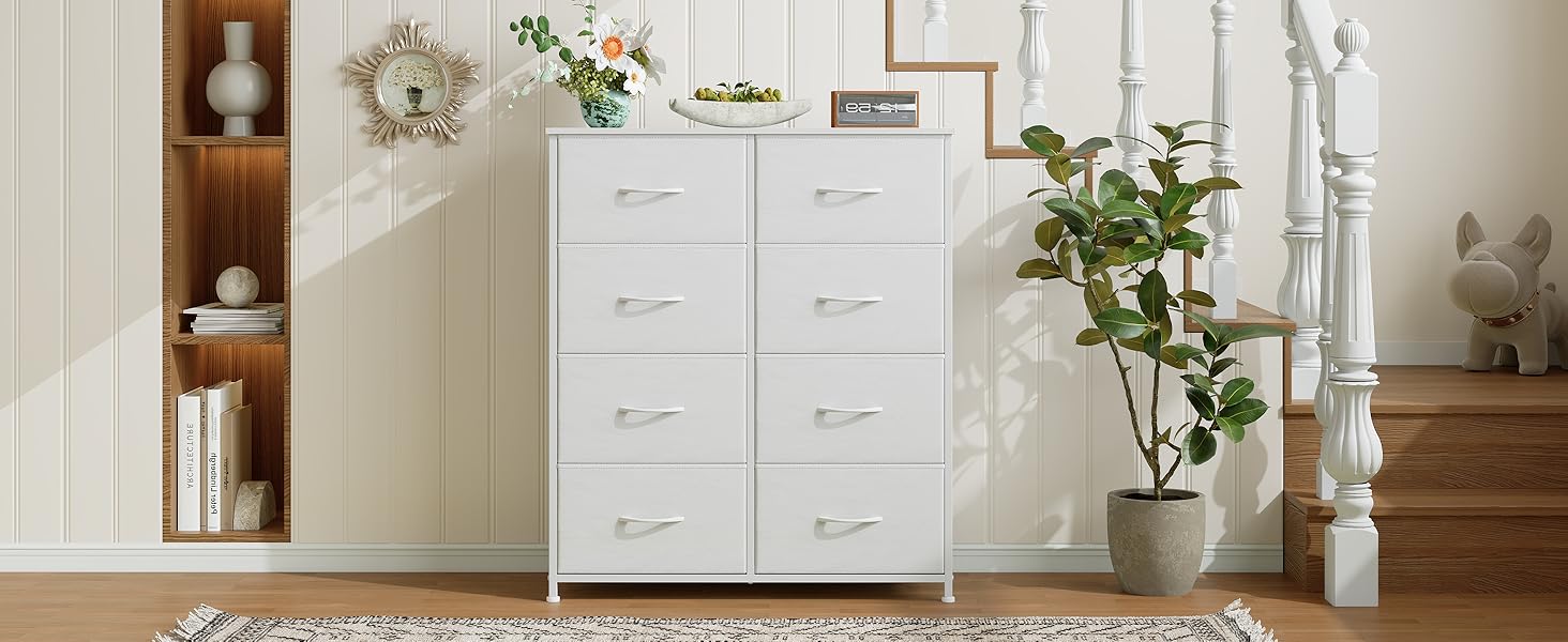 Комод з тканини з 8 шухляд, білий, 30x80x93 см