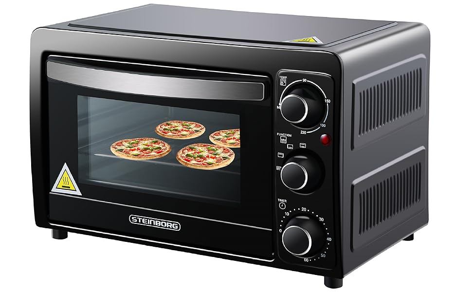 Міні-піч STEINBORG 15 л: піч для піци, випікання та підігріву. Економне споживання енергії, таймер 60 хв.