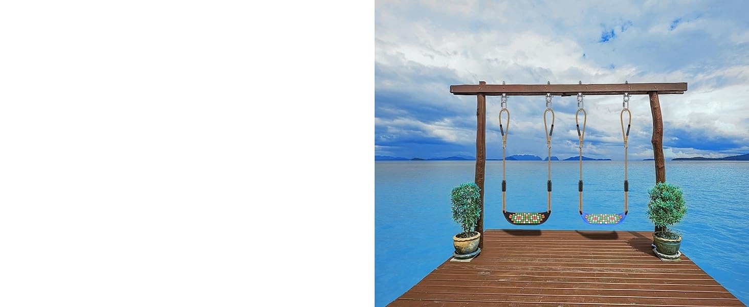 Гойдалка садові SELEWARE з міцним сидінням, 2м регульованим канатом та 2 карабінами, чорна (квадратне сидіння)