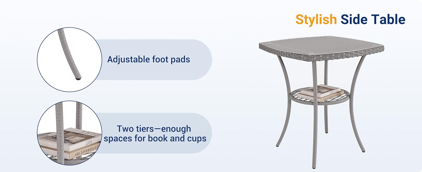 Набір садових меблів UDPATIO для балкона/тераси: стіл та 2 стільці з поліротангу (сірий)