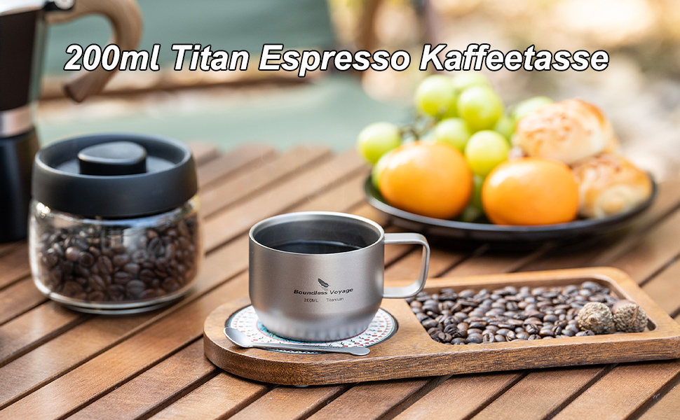iBasingo чашка для еспресо Titan 200мл, подвійні стінки, нержавіюча сталь, для лате, капучино, какао, чай, подорожі, кемпінг, ультралегка, міцна