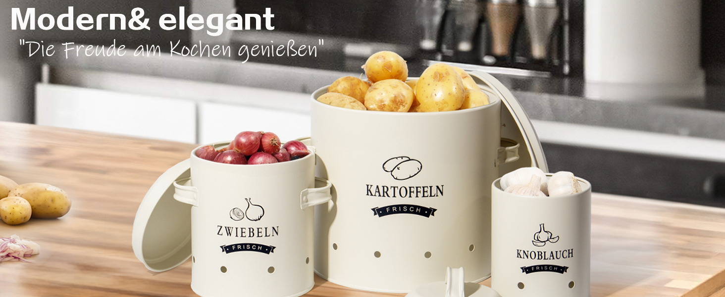 Набір контейнерів для картоплі Theo&Cleo, ретро дизайн, металевий контейнер для зберігання картоплі, кухове зберігання, бежевий колір
