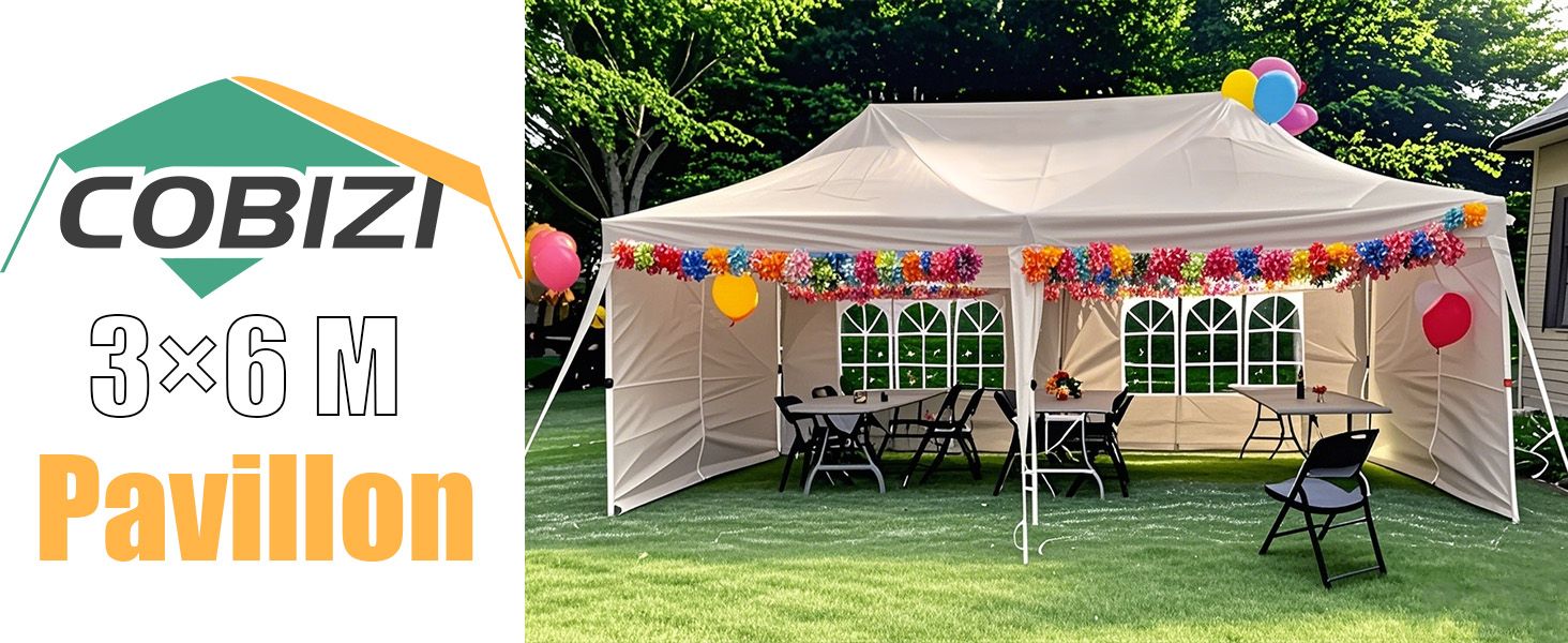 Складаний павільйон-тент COBIZI 3x3м, водонепроникний садовий намет від сонця та дощу з 3 стінками та утяжелювачами, чорний