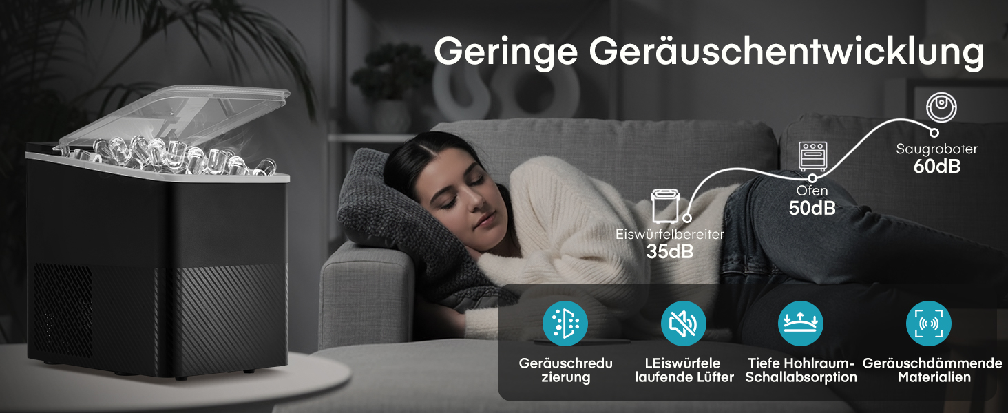 Льодогенератор Fohere портативний самоочисний, 14 кг/24 год, 2 розміри льоду, компактний, чорний - для дому, бару, офісу, кемпінгу