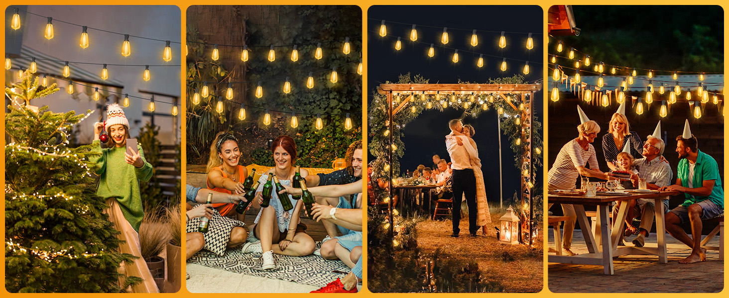 LED гірлянда для декорування приміщень та саду, 15 метрів, диммування, таймер, тепле світло, G40, вологостійка