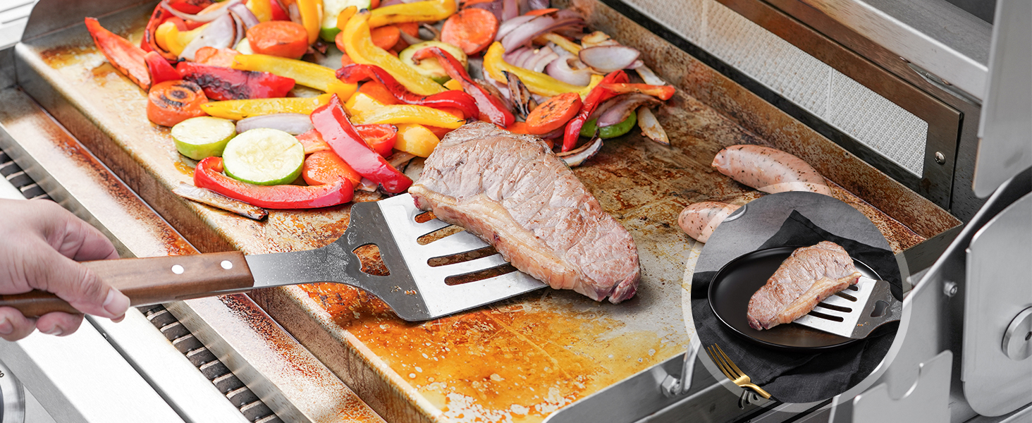 Набір гриль-посуду Onlyfire 4 шт. з нержавіючої сталі та акації (щипці, лопатка, виделка, щітка)