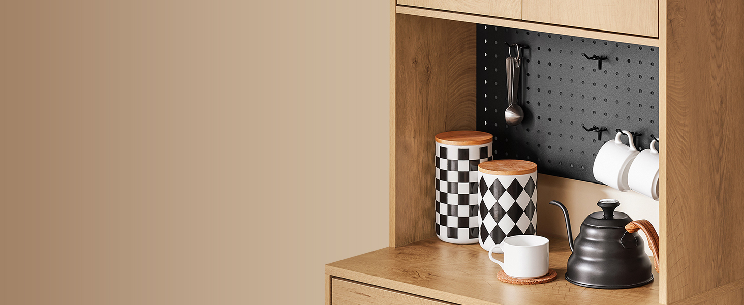 Кухонна шафа SoBuy з мікрохвильовою нішею (Ø6 см) та жалюзі-дверцятами, буфет, багатофункціональна шафа, меблі для кухні та вітальні, дуб-чорний, 107×40×85 см, FSB103-N