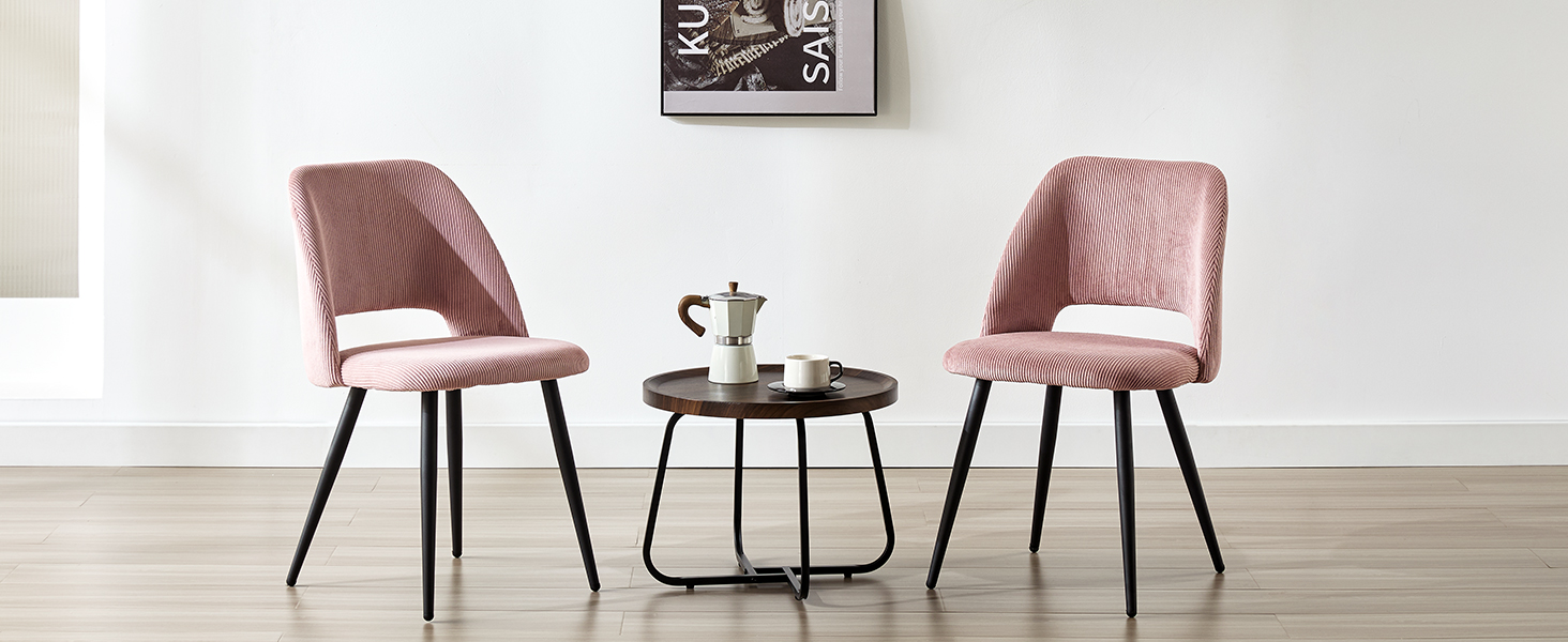 Набір обідніх стільців, кухонний стільчик з тканини Cord, м'які стільці для їдальні, кухні, вітальні та спальні (Рожевий, 2)