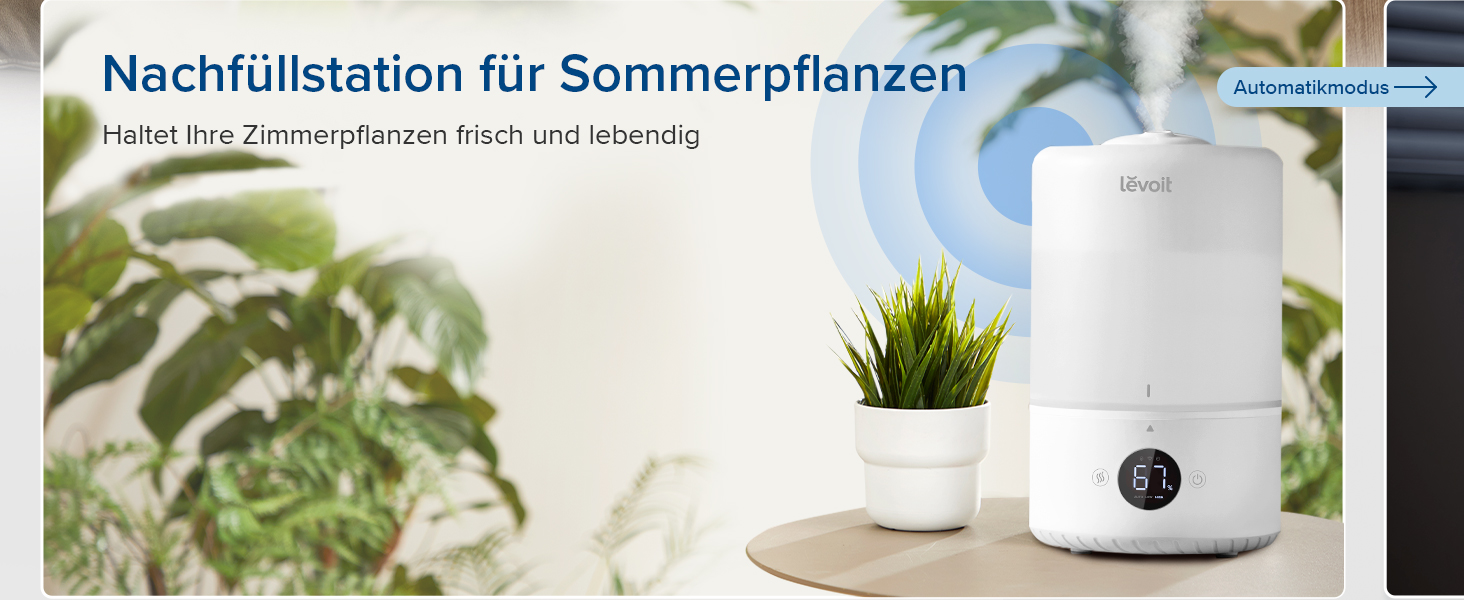 Зволожувач повітря Levoit Smart для спальні та дитячої кімнати, 3 л, кремовий. З сенсором вологості, тихий (20 дБ), з обертовою насадкою 360° для рослин.