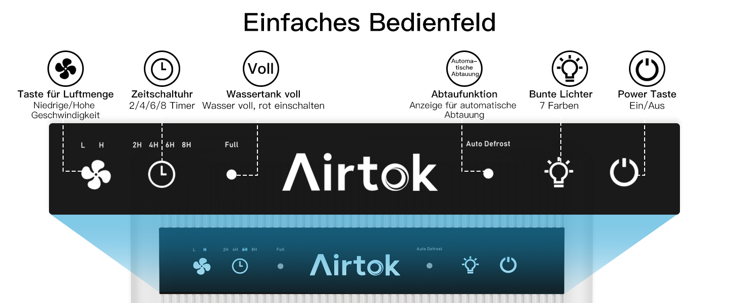 Електричний осушувач повітря Airtok 3000 мл, для спальні та підвалу, з таймером та автоматичним відключенням, 7 кольорів підсвічування