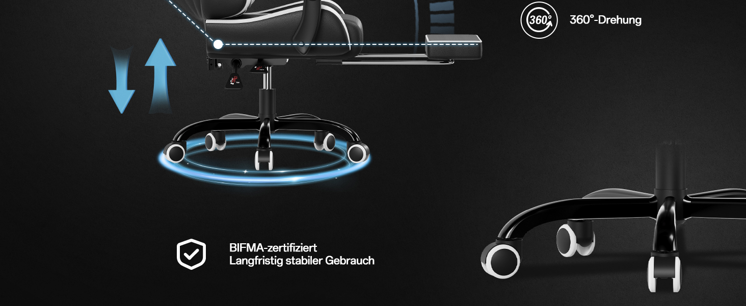 Ігровий крісло JUMMICO з масажем, ергономічний офісний стілець з підпоркою для попереку, регульована спинка 90-135°, підставка для ніг, максимальне навантаження 150 кг (білий, компактний)
