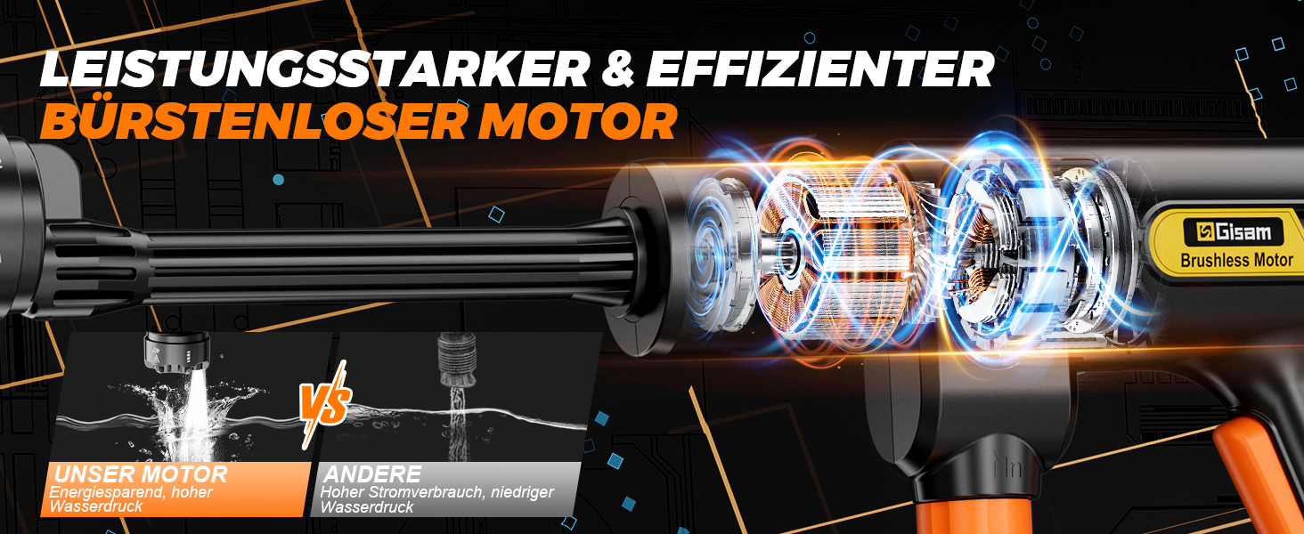 Акумуляторний високонапірний мийник Gisam, 65 Bar, 943 PSI, 2 x 4000mA, з піноплавником, 6-в-1 насадка, поворотна на 180° для авто (Gisam-01)