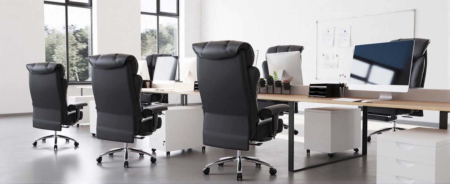 Офісний крісло Efomao XXL 200 кг з підставкою для ніг, сіре. Крісло для керівника з екошкіри, висока спинка, регульовані підлокітники, підтримка попереку для дому та офісу.