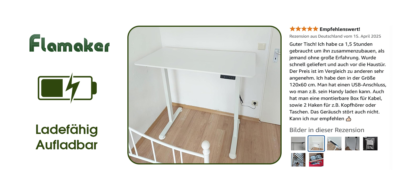 Електричний стіл Flamaker з регулюванням висоти, 160 x 60 см, з пам'яттю, для геймінгу, USB-зарядка (Бежевий)