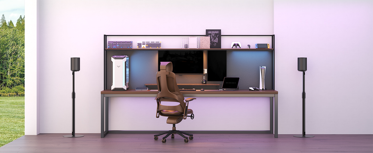 Підставка для колонок Sonos Era 100 та 300, регульована висота (68,2-106,8 см), з інтегрованим кабельним менеджментом, стабільна металева конструкція (5 кг вантажопідйомність), 1 пара (2 шт), чорний