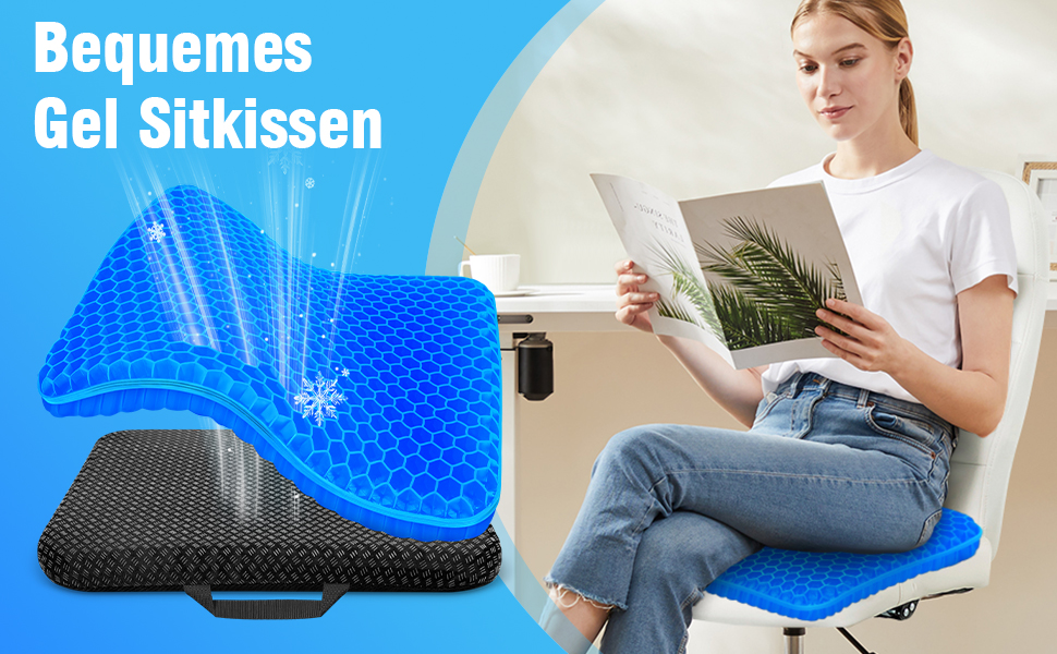 Ортопедична гелева подушка для сидіння з подвійним шаром та протиковзким чохлом, дихаюча подушка на стілець для офісу, авто, інвалідного візка (Темно-синя)