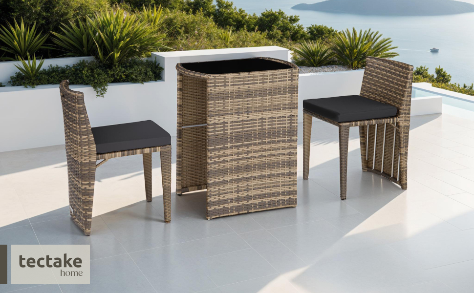 Набір бістро Tectake Poly Rattan, 2 стільці та стіл, група відпочинку на відкритому повітрі - сірий (натуральний No 403769)