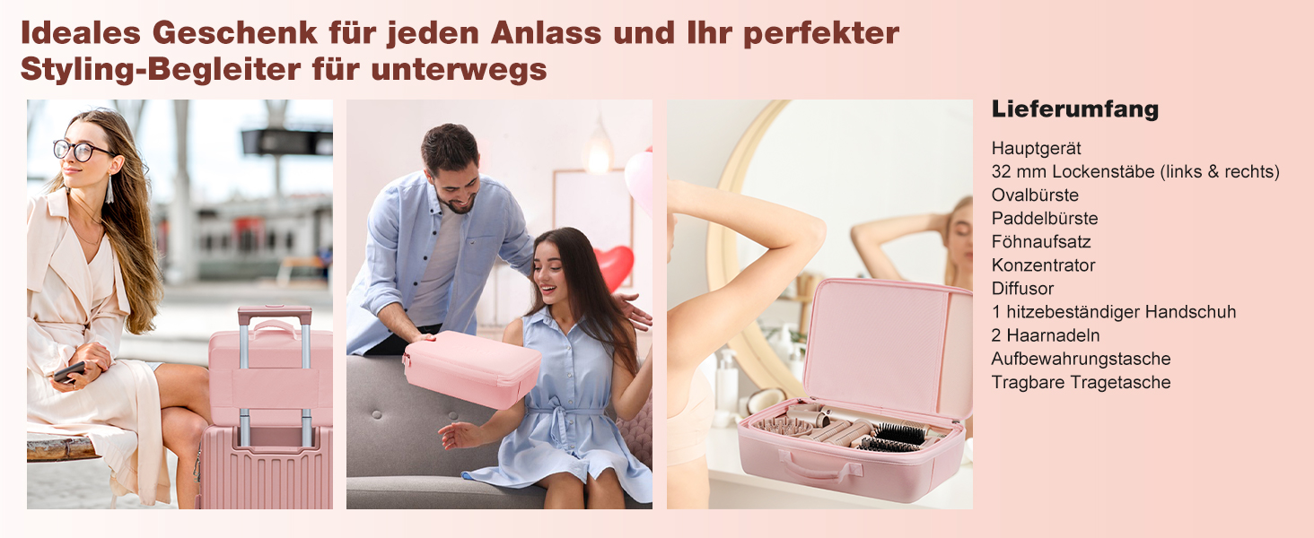 Стайлер для волосся 7 в 1 Airstyler: фен з дифузором та автоматична плойка для завивки, рожевий