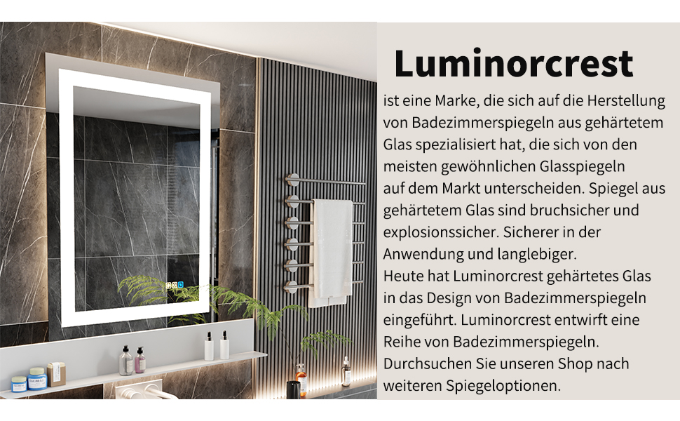 Дзеркало для ванної кімнати Luminorcrest з підсвічуванням, прямокутне 60 x 80 см, LED, 3 кольори, диммування, сенсорне управління, антизапар, CRI90+, загартоване скло, бічне та заднє підсвічування