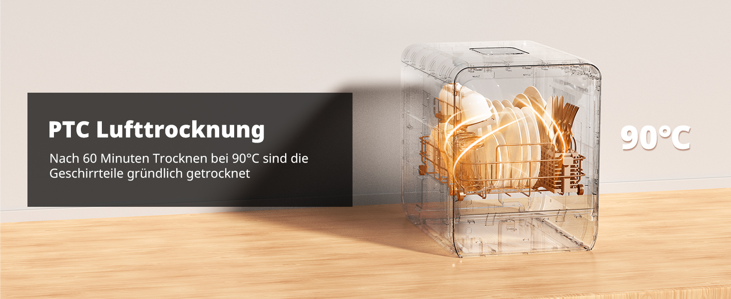 Мийка посуду AIRMSEN Mini для столу з резервуаром для води, ополіскувачем, 9 програм, 37*50 см, ультра-вузька, таймер 1-24 год, 360° подвійний розпилювач, шланг/без шланга, білий