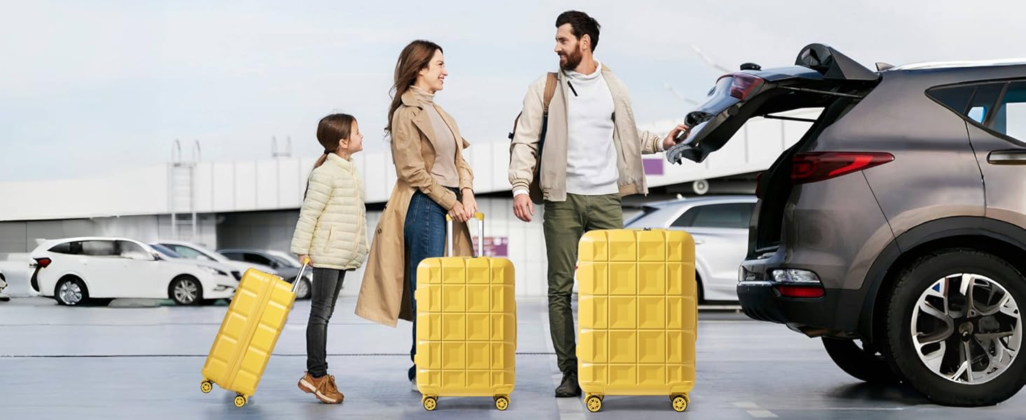 Набір валіз KONO 4 шт. з ABS, з TSA замком, жовтий (M, L, XL)