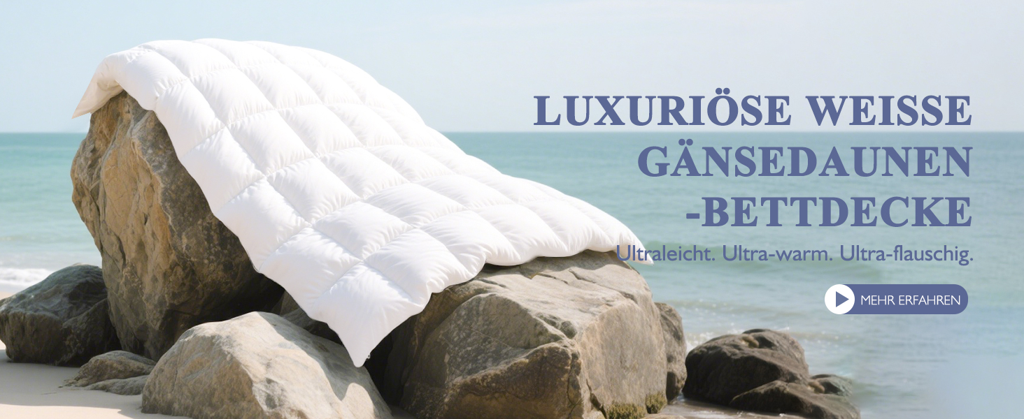 Пухова ковдра APSMILE 200x200 см з натурального пуху та пера, біо-бавовна, для алергіків, сертифікат Ökotex, RDS, середньої теплоти, біла, цілорічна