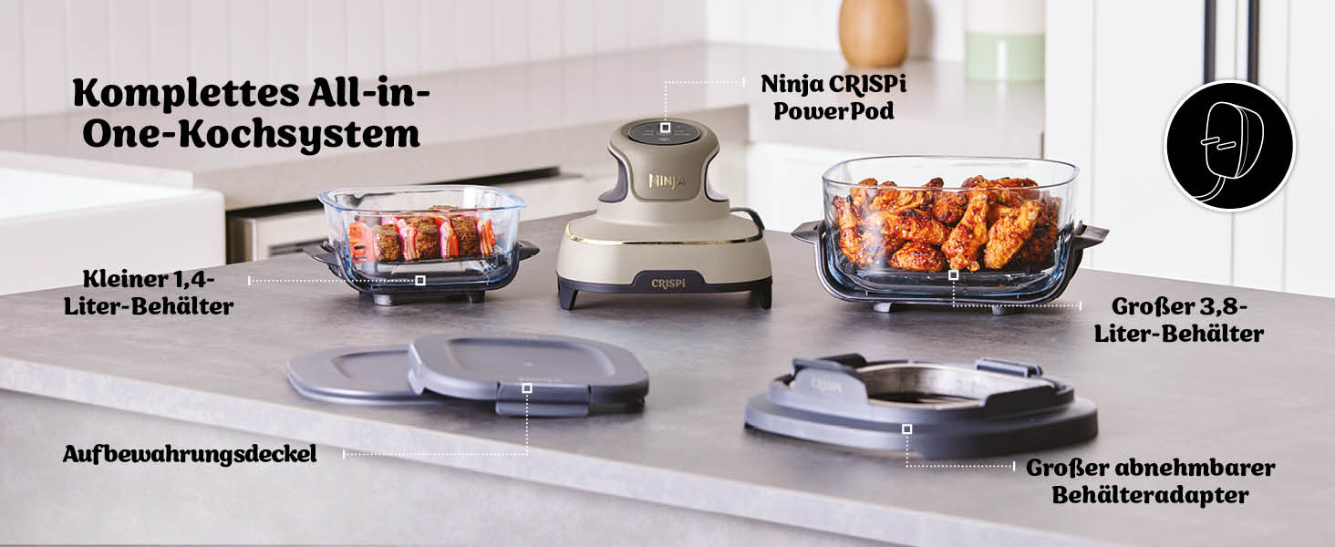 Ninja CRISPi Airfryer – фритюрниця-конвекційна піч, 3.8 л, 4-в-1, 1700 Вт, Stone Gold FN101EUSTGD