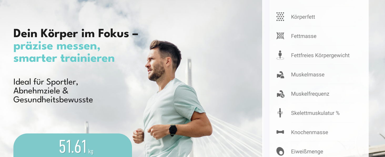 Вага для тіла LEBENLANG з датчиками рук - Великий дисплей & підключення до програми | 29 показників до 180 кг | Аналіз складу тіла (жир, м'язи)