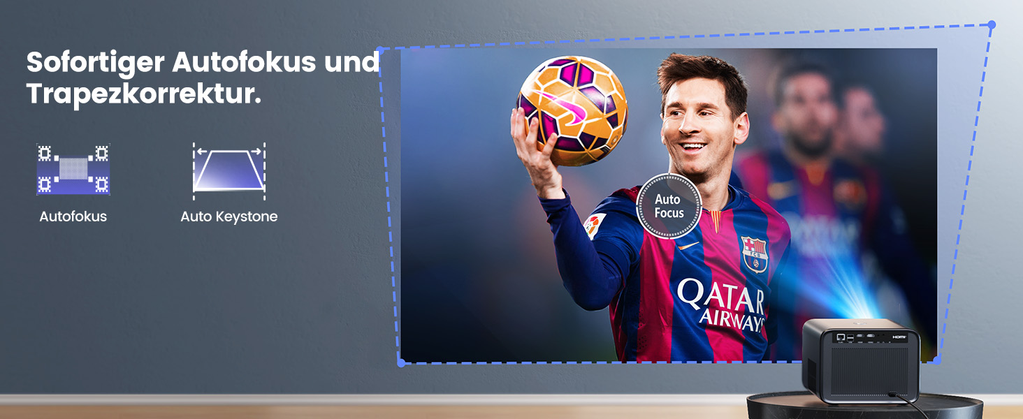 Beamer 4K з автофокусом та корекцією трапеції: проєктор для домашнього кінотеатру та перегляду з телефону (1080p, WiFi6, Bluetooth, Dolby Audio)