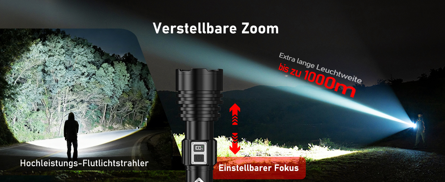 Потужний тактичний ліхтарик Shadowhawk LED 1 000 000 Лм, 50Вт, акумулятор 6000mAh, дальність 1000м, LCD-дисплей, функція розпалювання вогню, чорний — для кемпінгу та виживання