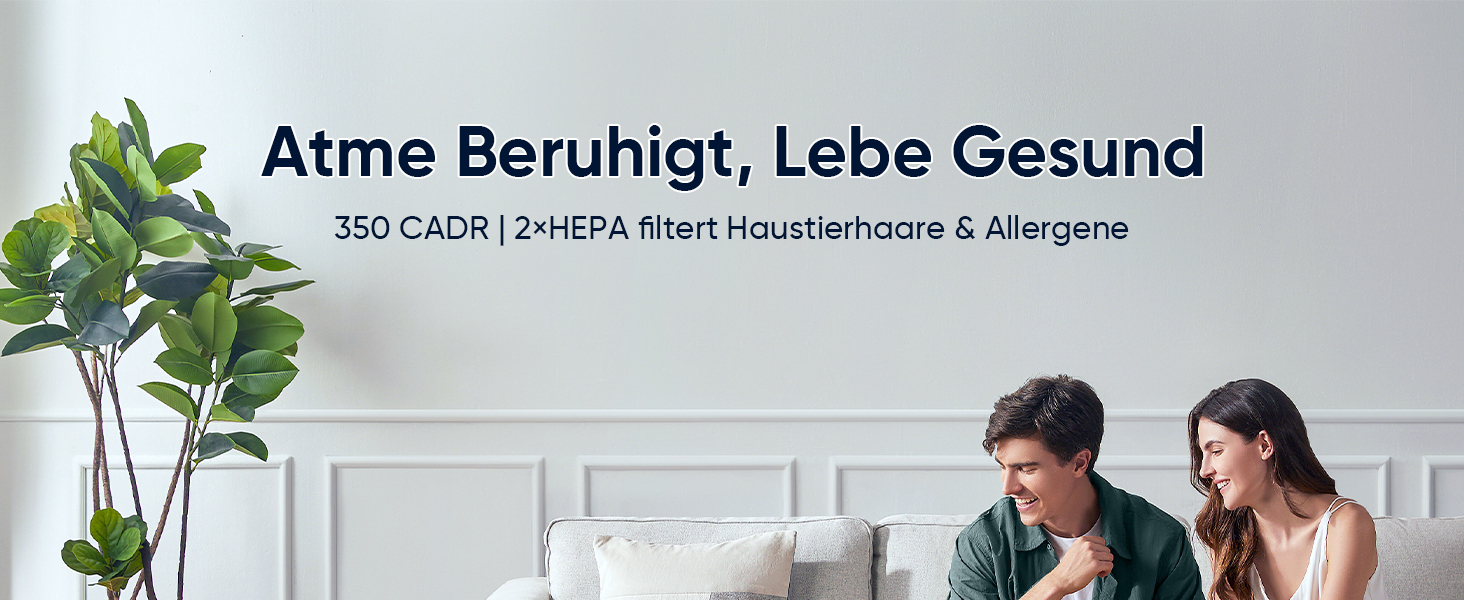 Повітряочисник з керуванням через додаток, HEPA фільтр H14, фільтр з активованим вугіллям, розумний дім, сумісний з Alexa, для великих приміщень (KJ3-7, 2x HEPA фільтри)