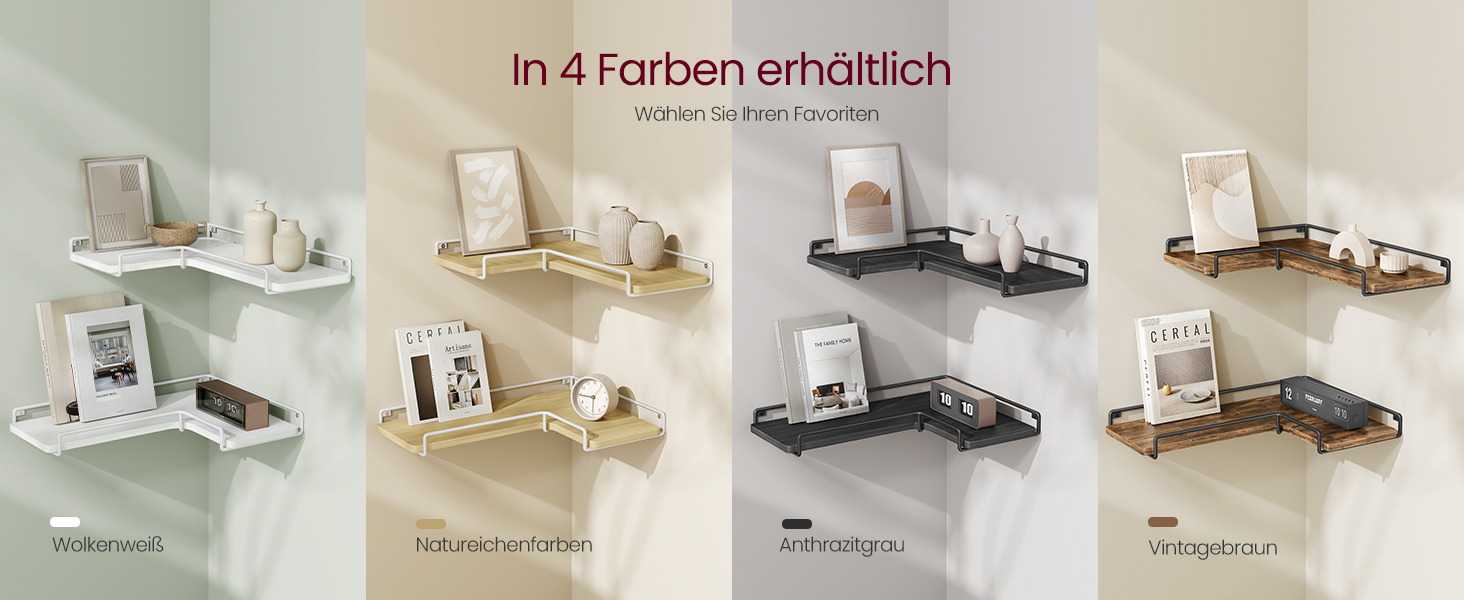 Набір кутових настінних полиць VASAGLE L-подібні, індустріальний стиль, 2 шт, для вітальні, спальні та кухні, колір дуб натуральний та білий (LLS831B01)