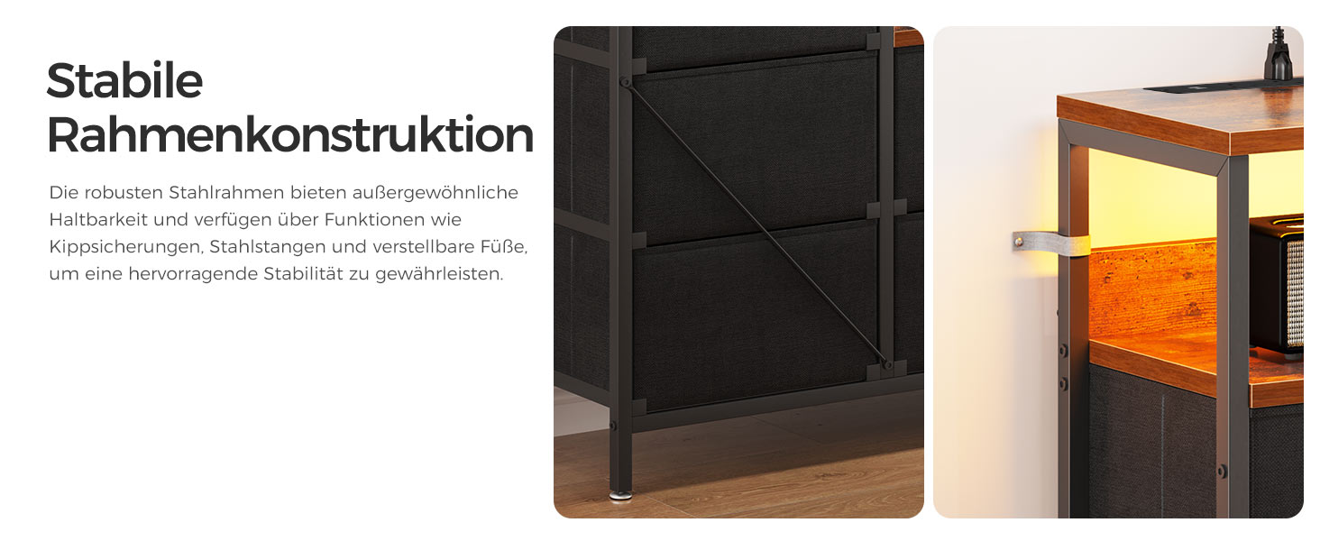 Комод Coleshome з висувними ящиками, LED-підсвічуванням, 2 USB-портами та розетками, 7 тканинних ящики, 132*30*89 см (Ретро колір)