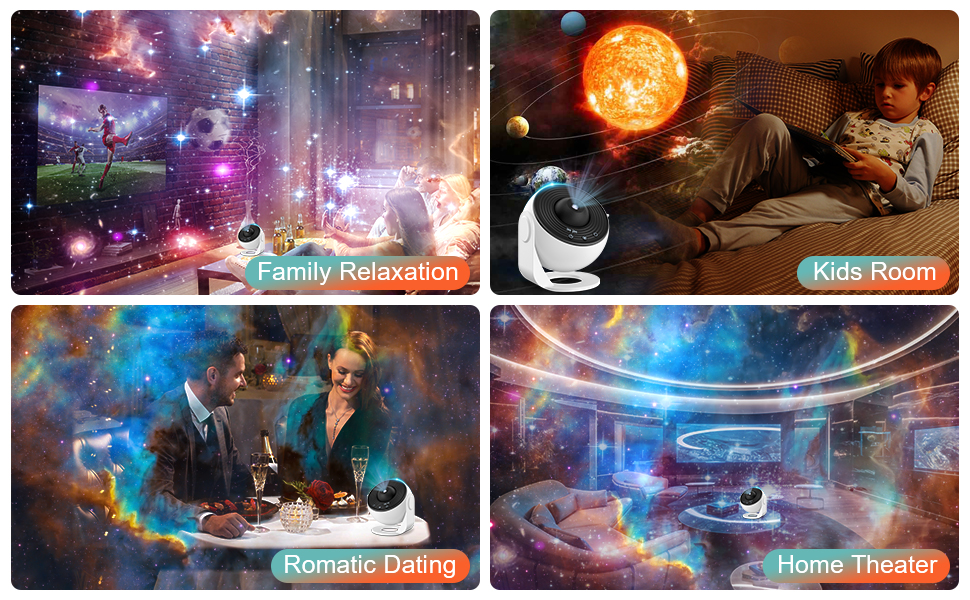 Проєктор зоряного неба Sternenhimmel 13 в 1: Галактика, Астронавт, Планетарій для декору кімнати, подарунок дітям та дорослим - Чорний (Білий-про)