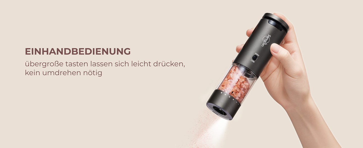 Електричні млини для солі та перцю Sangcon, 2 швидкості, акумуляторні, 6 ступенів помолу, автоматичний набір з базою, для однієї руки (сірий)