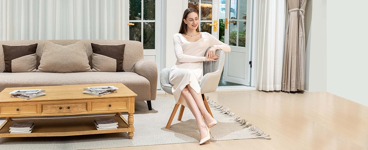 Крісло Cosy Ess для їдальні, обертове, 1 шт. – м'яке крісло для кухні, вітальні, кабінету з підлокітниками, з тканини, на масивних дерев'яних ніжках (Бежевий)