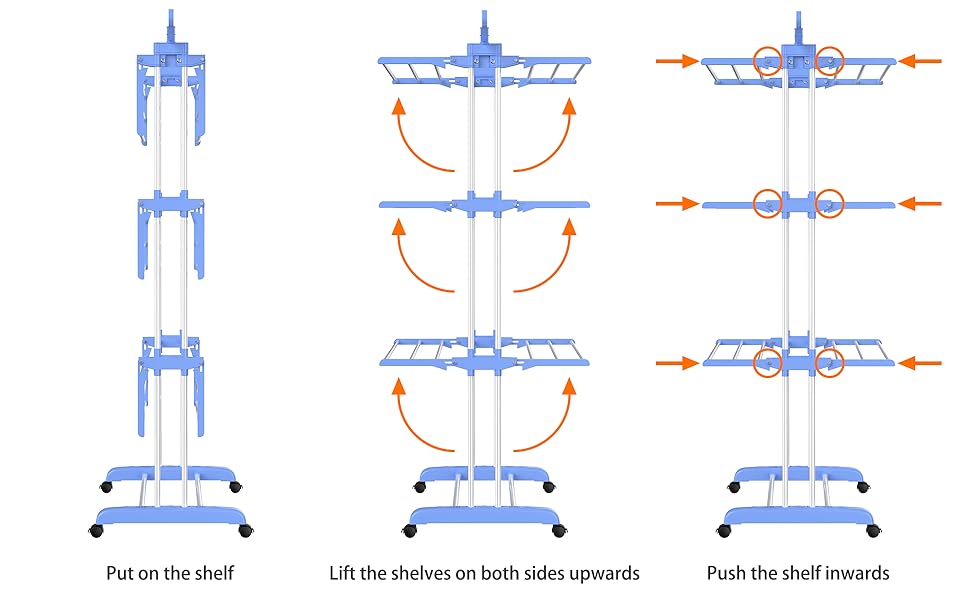Вертикальна сушарка для білизни SIMPDIY з 6 складаними крилами та колесами, підлогова баштова сушарка для одягу для дому та вулиці, синя