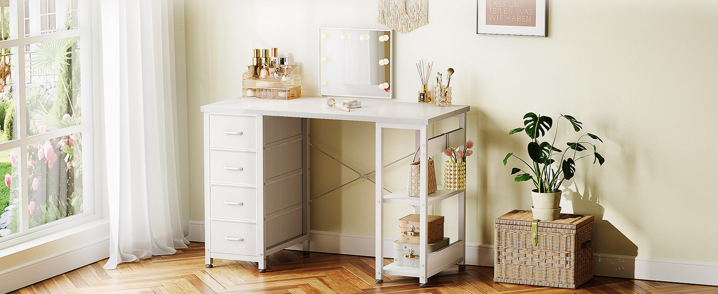 Компактний письмовий стіл Coleshome з 4 шухлядами, 100x40 см, з полицями, для офісу, кабінету, спальні