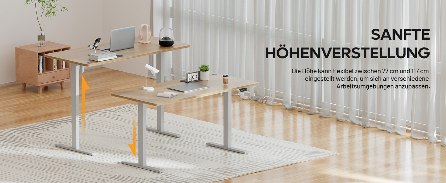 Електричний підйомний стіл HLONONE 140x60 см з USB-портом та розеткою, регульований комп'ютерний стіл з пам'яттю на 2 режими, колір клен