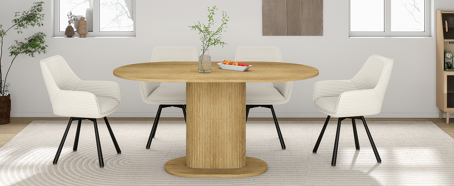 Обідній стіл WAFTING овальної форми, сучасний дизайн, для 4-6 осіб, 160x90x75 см, шпон дуба